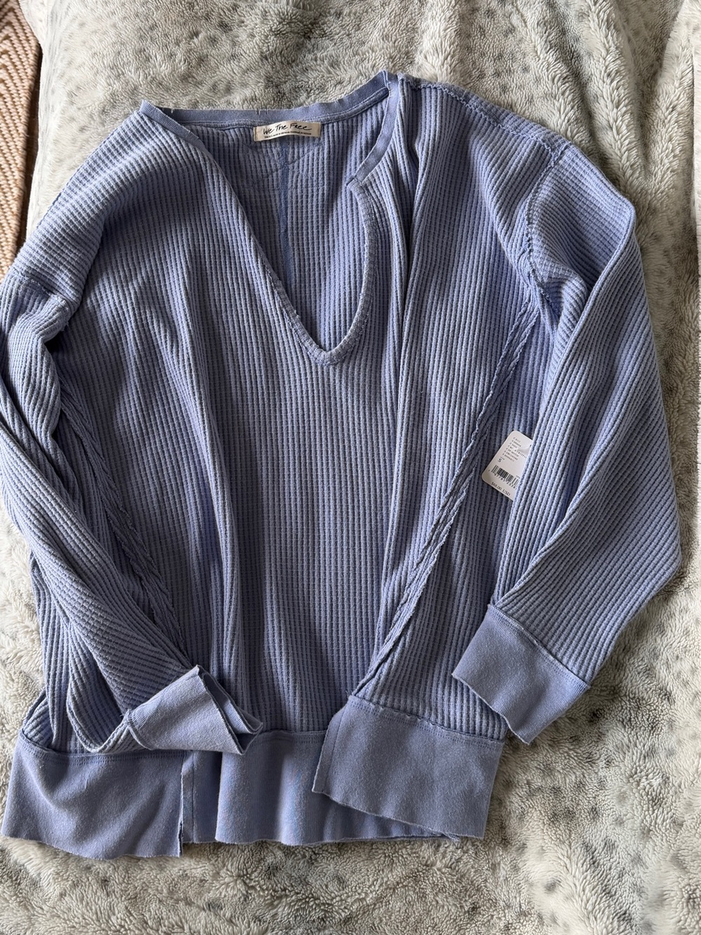 Free People V Neck Oversized Waffle Knit